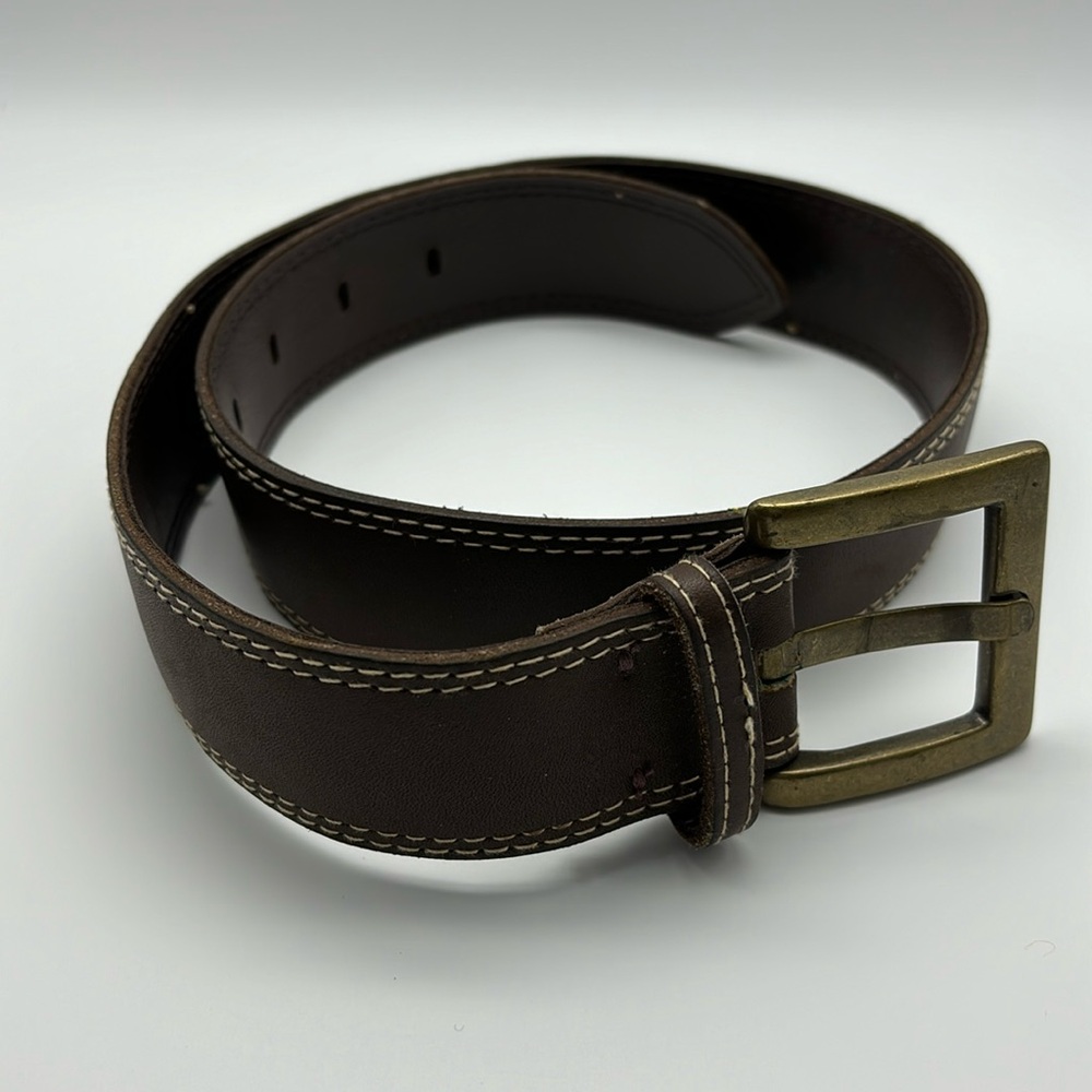 Tahari Brown 1.5” Wide Belt with Brass Buckle & Contrasting Stitching